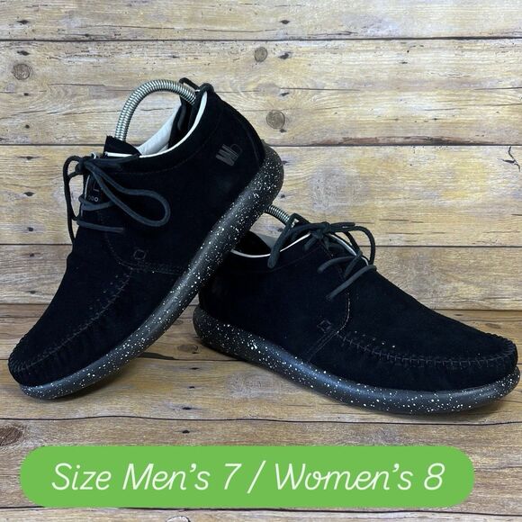 WORLD BOOTS Sz 7 Mens Moccasins 100% Leather Suede Hemera Skirt Style True Black - Picture 1 of 16
